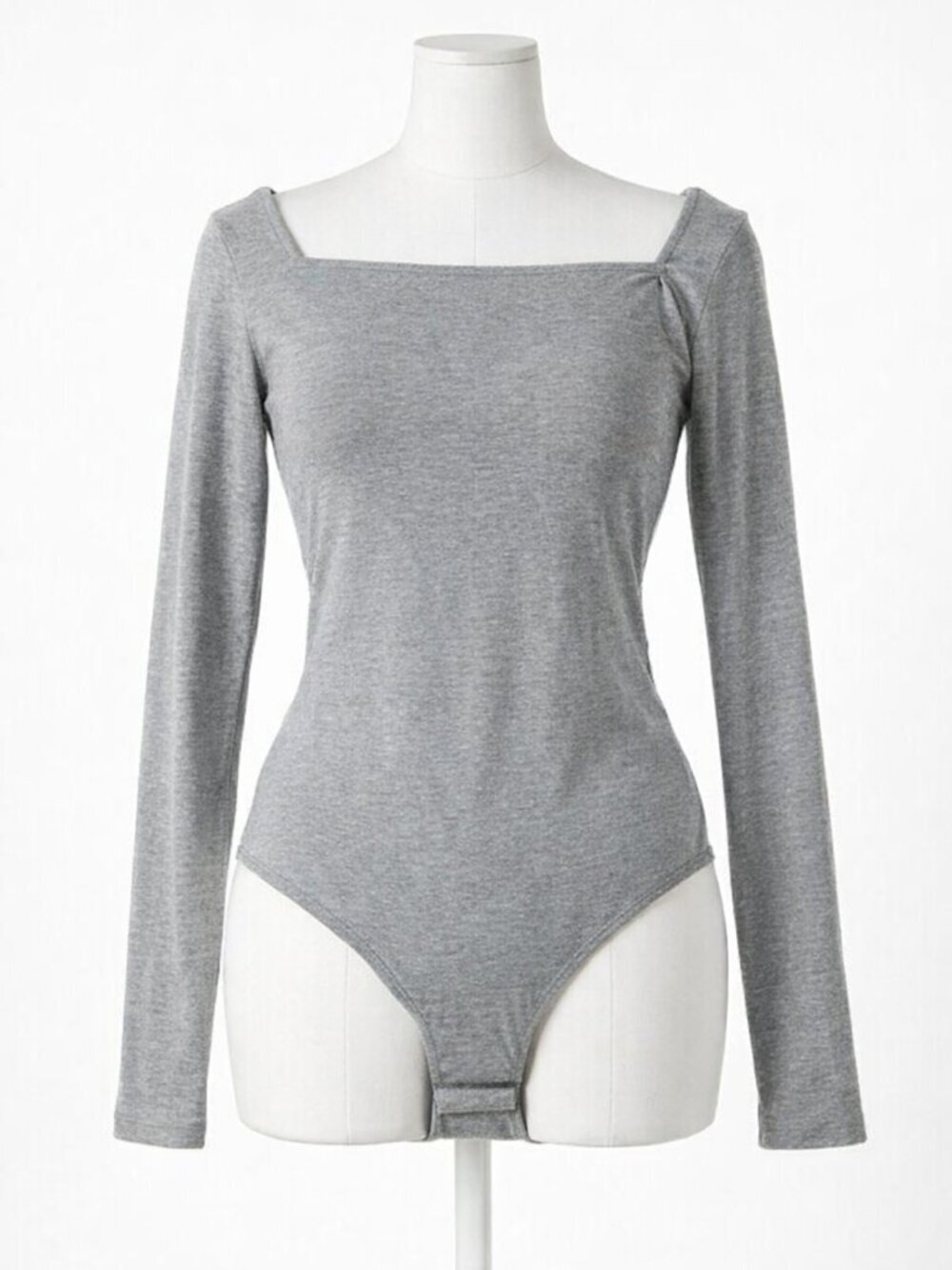 NWT MANGOPOP Grey Square Neck Long Sleeve Knit Bodysuit Top L
